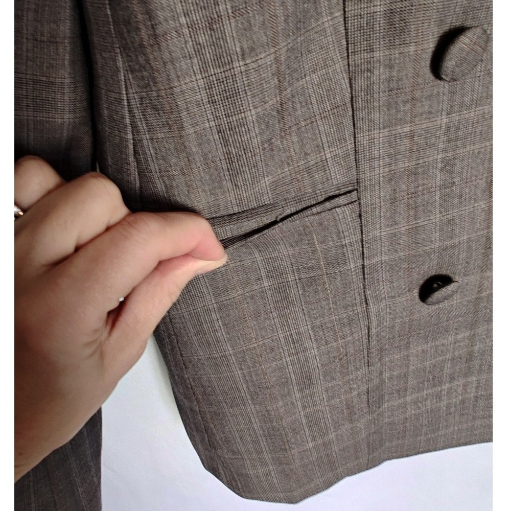 FRAME Blazer Double Breasted Wool Gray Tan Plaid Size 10 Relaxed Fit - Picture 7 of 14